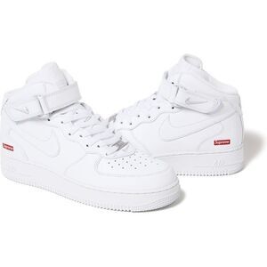 Size 9 - Nike Supreme x Air Force 1 Mid Box Logo - Triple White - Pink Supreme
